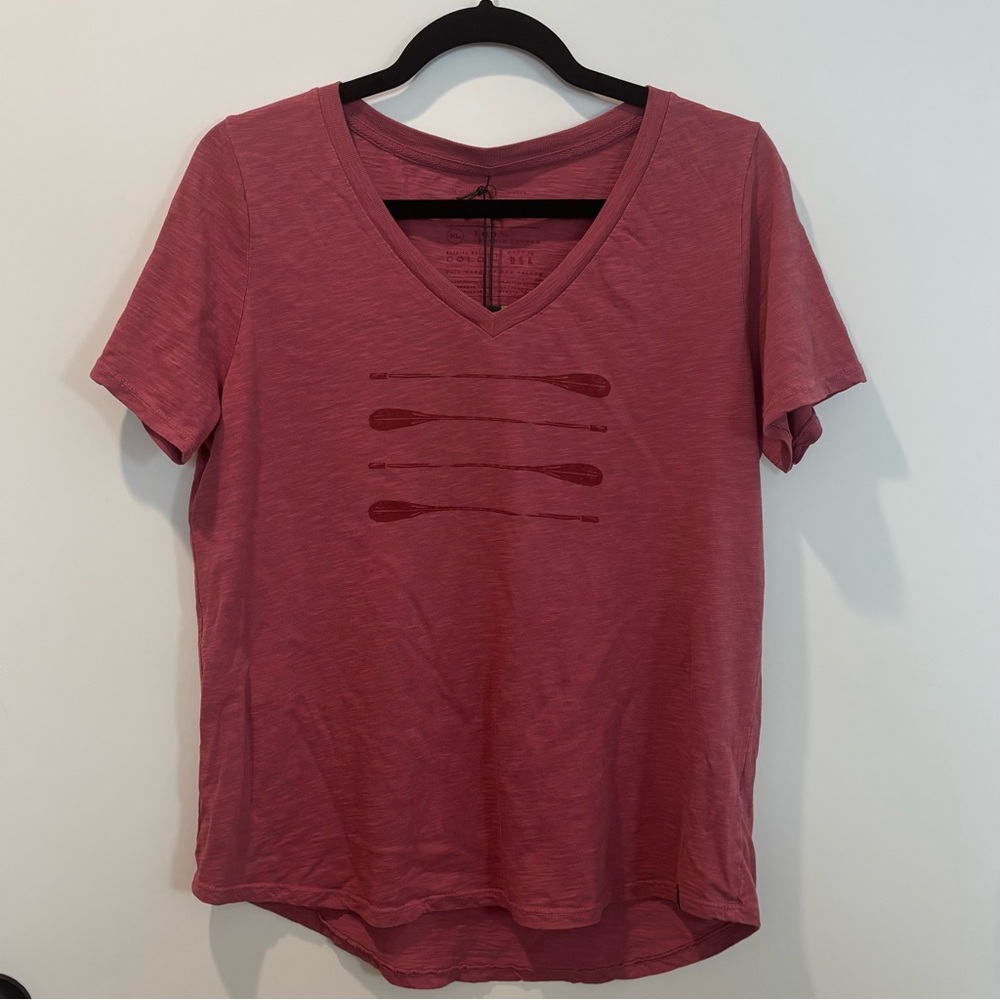 United By Blue Mauve Organic Cotton V-Neck Tee w/ Oars Print XL